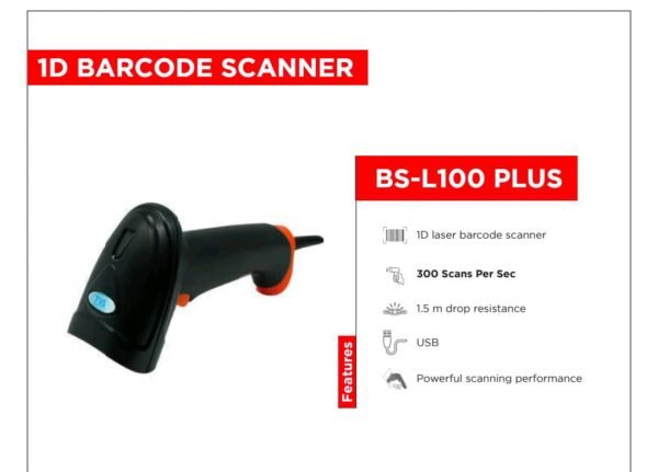 TVS BS-L100 Plus 1D Wired Barcode Scanner with 1 yr Warranty - Image 2